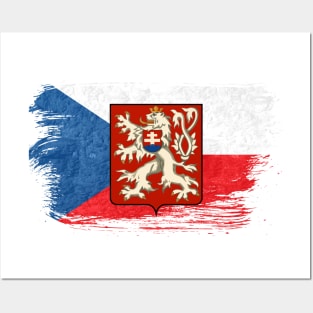 Czech Prague flag - grunge brick stone Posters and Art